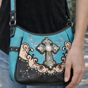 Conceal And Carry Cross Embellished Shoulder Bag Western Purse